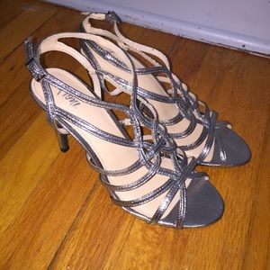 Silver metallic strappy FIONI high heels size 8